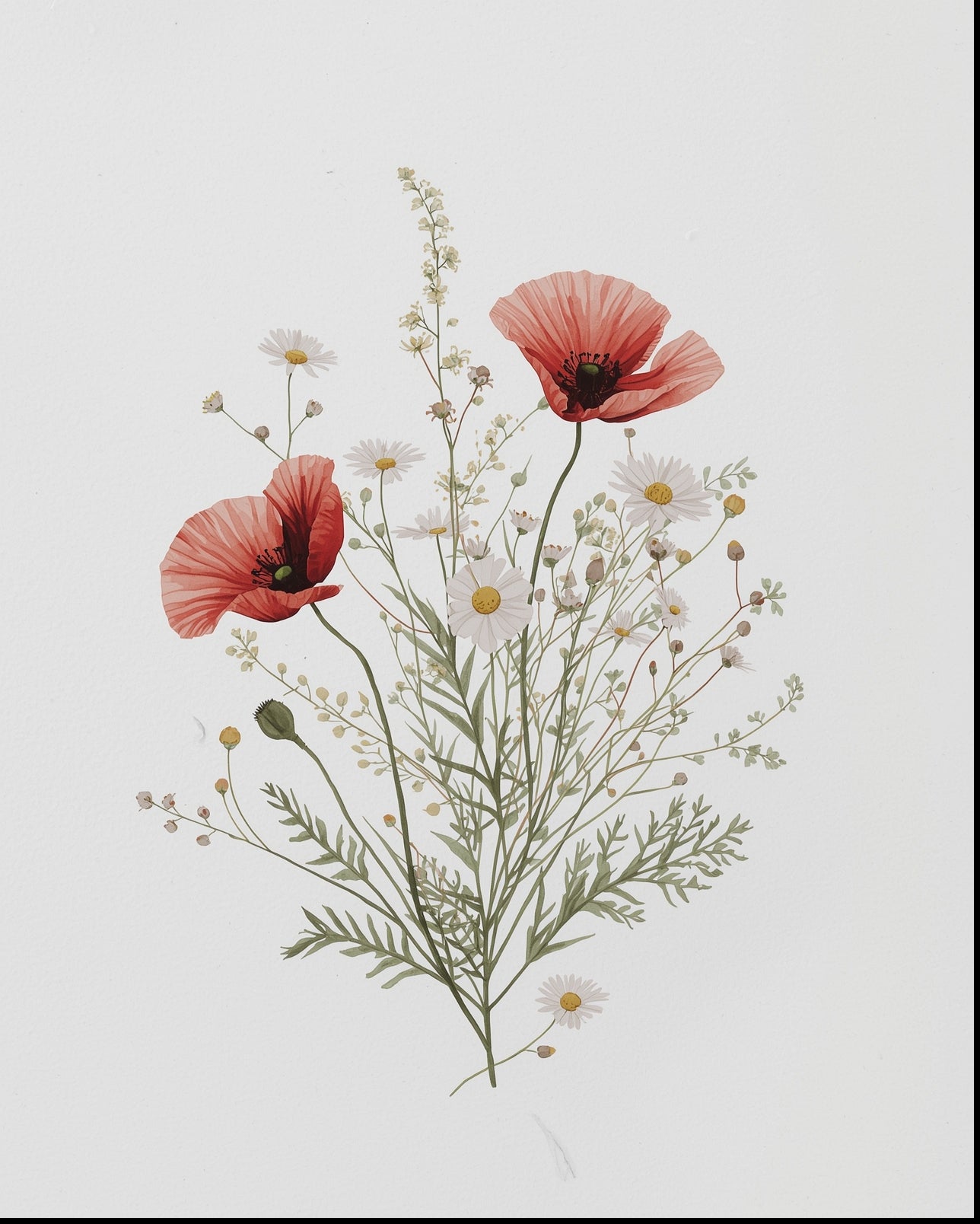 Set of 2 Printable Floral Wall Art | Poppy & Wildflower Digital Download
