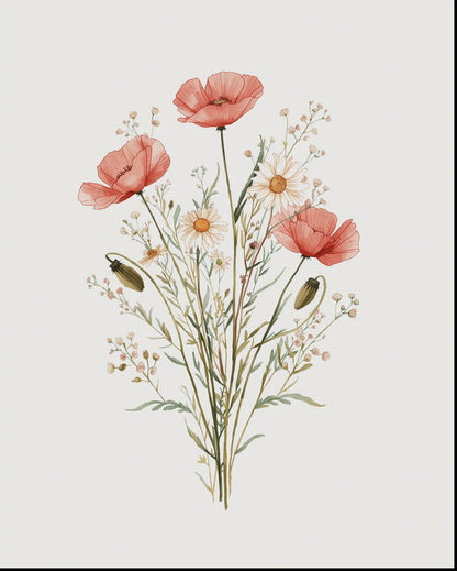 Set of 2 Printable Floral Wall Art | Poppy & Wildflower Digital Download
