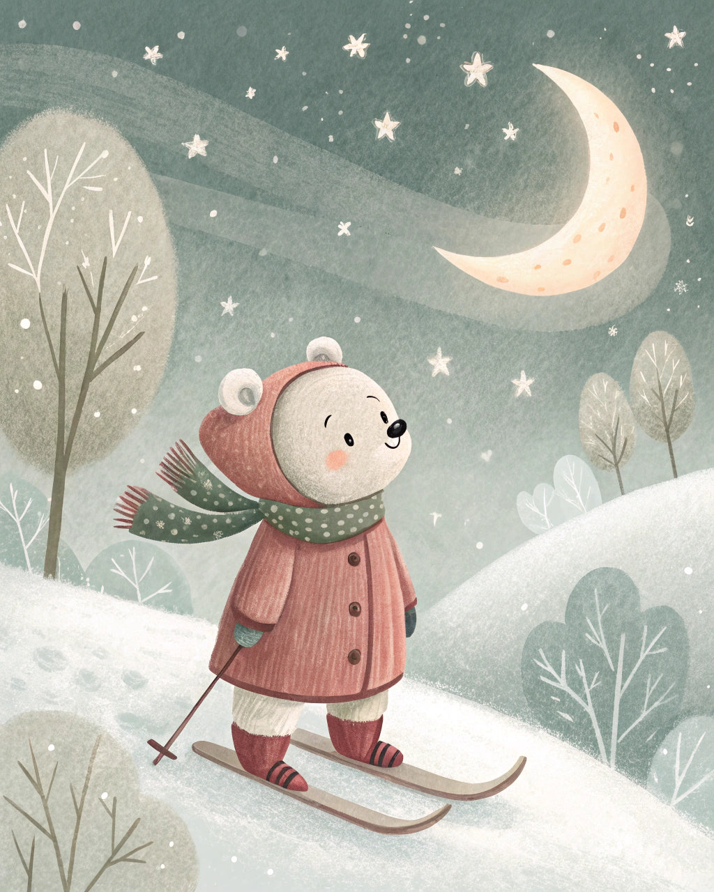 Bunny Nursery Wall Decor | Bunny Skiing Printable Art | Cute Animal Wall Art for Kids Room