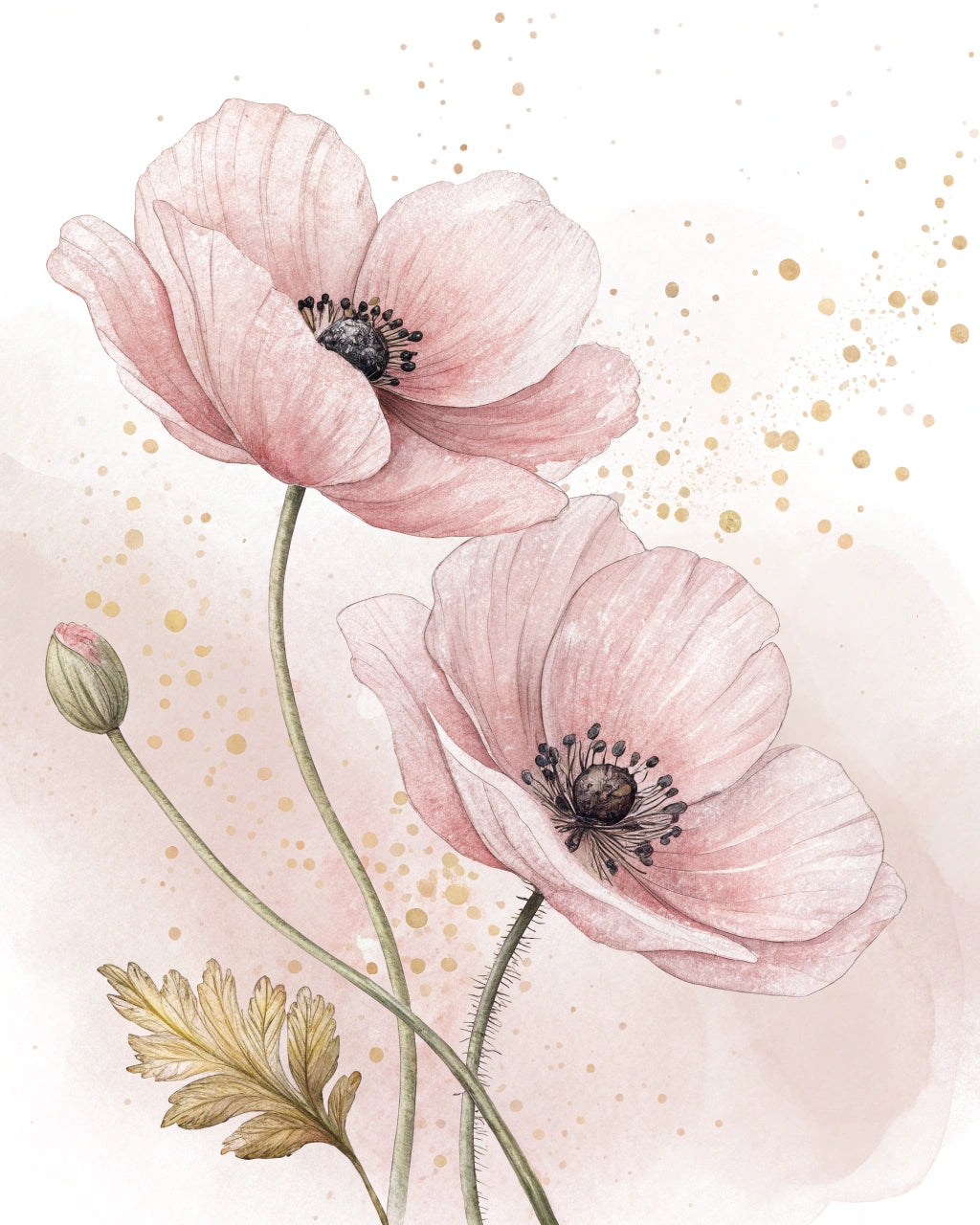 Set of 2 Blush Pink Poppy Printable Wall Art | Minimalist Floral Digital Prints