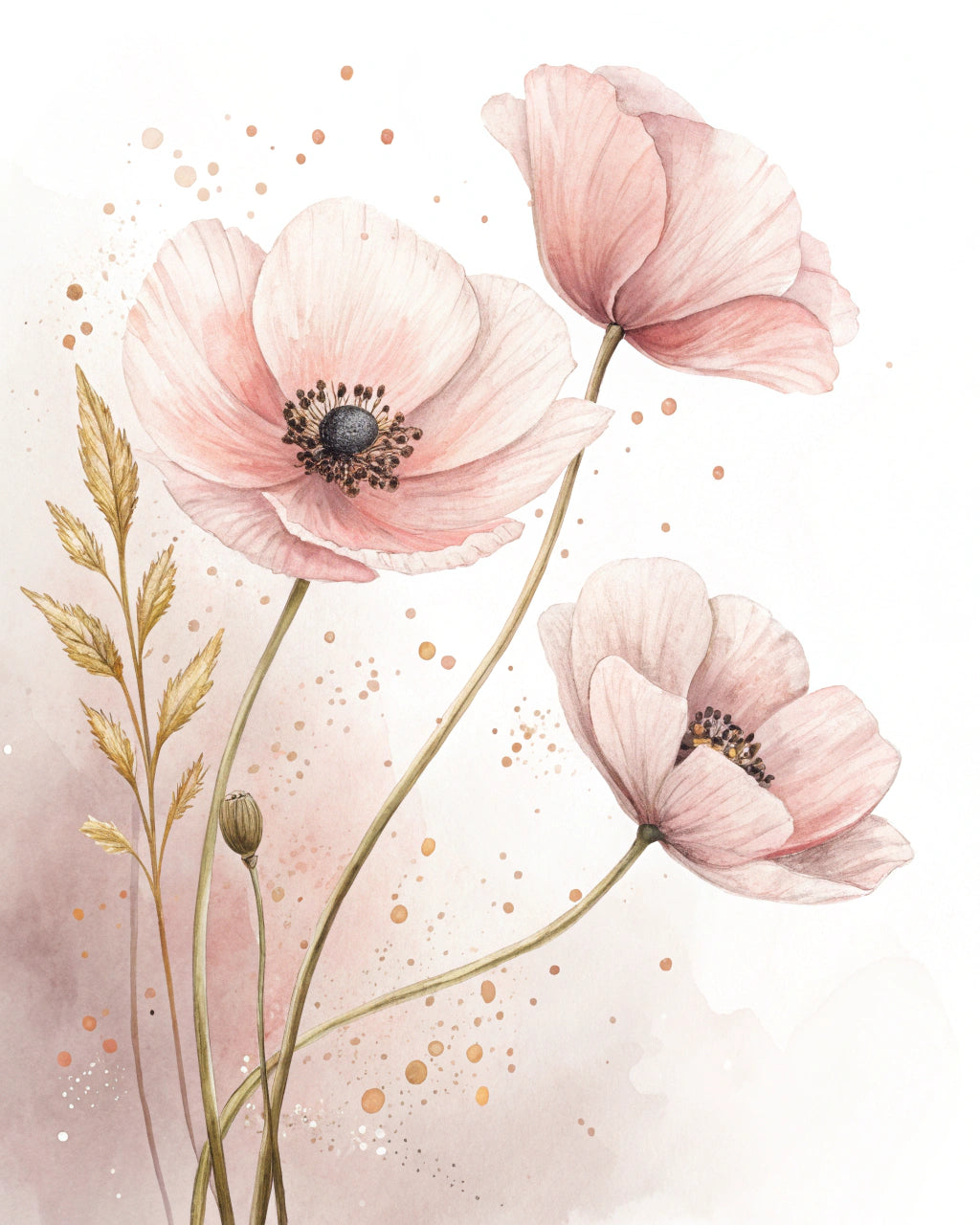 Set of 2 Blush Pink Poppy Printable Wall Art | Minimalist Floral Digital Prints