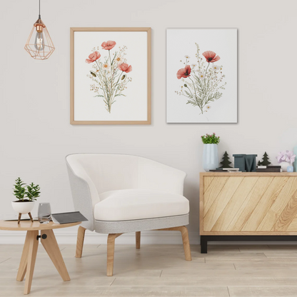 Set of 2 Printable Floral Wall Art | Poppy & Wildflower Digital Download