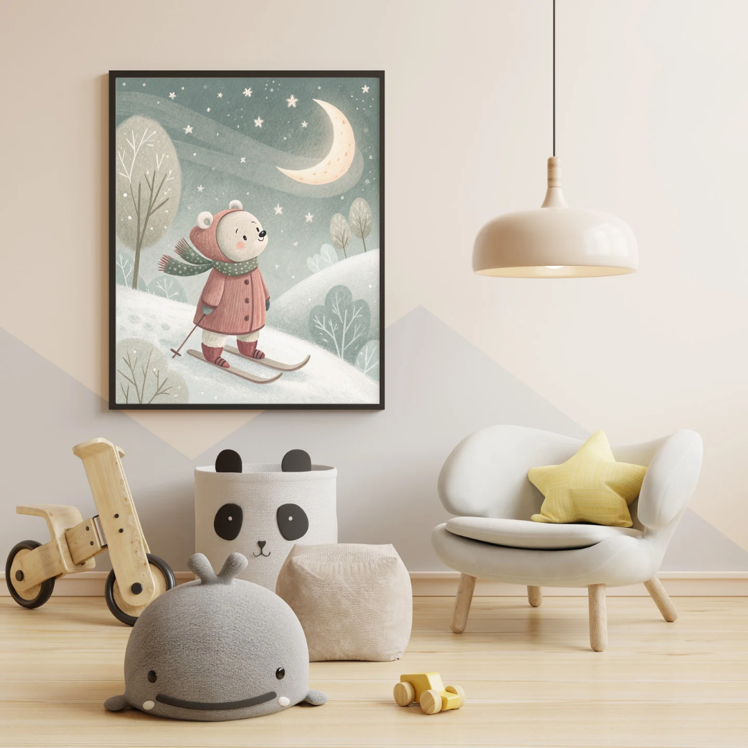 Bunny Nursery Wall Decor | Bunny Skiing Printable Art | Cute Animal Wall Art for Kids Room